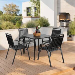 Miscool Avex Black 5-Piece Plastic Chair and Steel Table