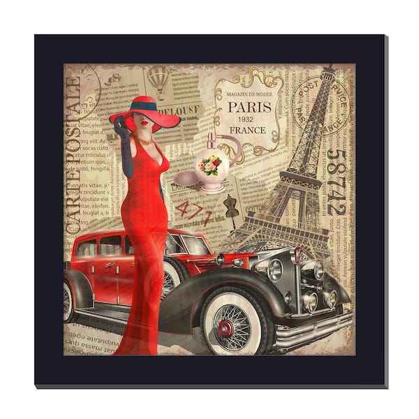 Unbranded Gallery-Grade Bonjour Paris Black Framed Acrylic Abstract Statement Wall Art 48 in. x 48 in.