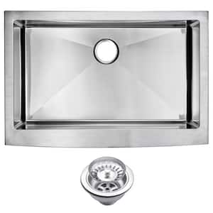 Farmhouse Apron Front Stainless Steel 33 in. Single Bowl Kitchen Sink with Strainer in Satin