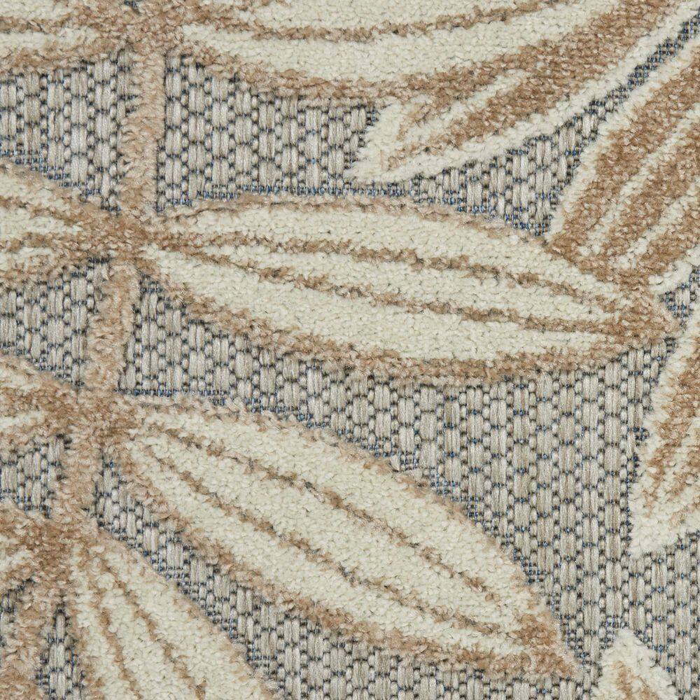 Natural Beige and Gray Floral Leaf Outdoor Runner Rug