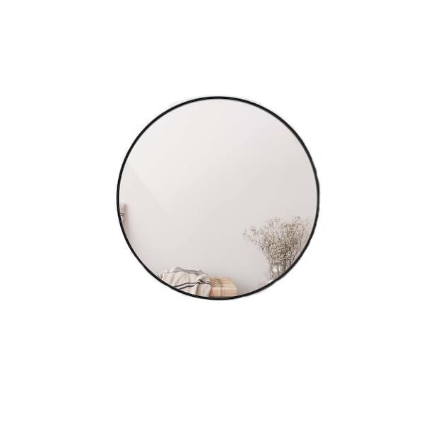 Unbranded Normaa 24 in. W x 24 in. H Small Round Framed Standard Wall Bathroom Vanity Mirror in Black