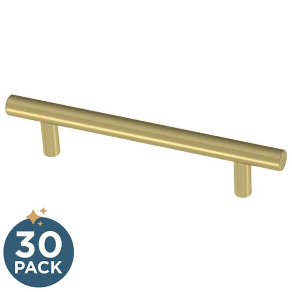 30-Pack Simple Bar 3-3/4 in. (96 mm) Modern Satin Gold Cabinet Drawer Pulls