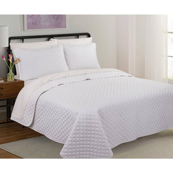 Cotton White Queen Quilt Set, White Queen Bedspread