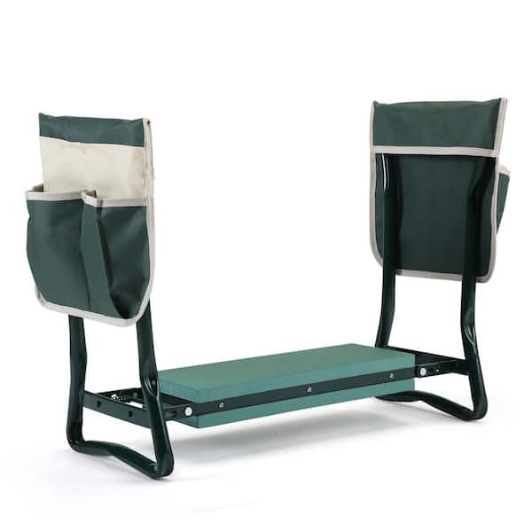 Misopily 23 in. Outdoor 2-in-1 Foldable Garden Stool and Kneeler Dual-Purpose Chair with Tool Bags