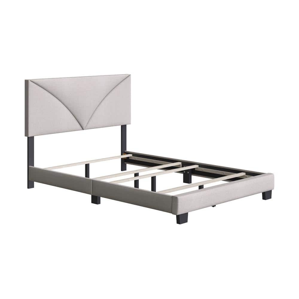 Cornerstone Taupe Upholstered Linen Queen Bed Frame with Headboard