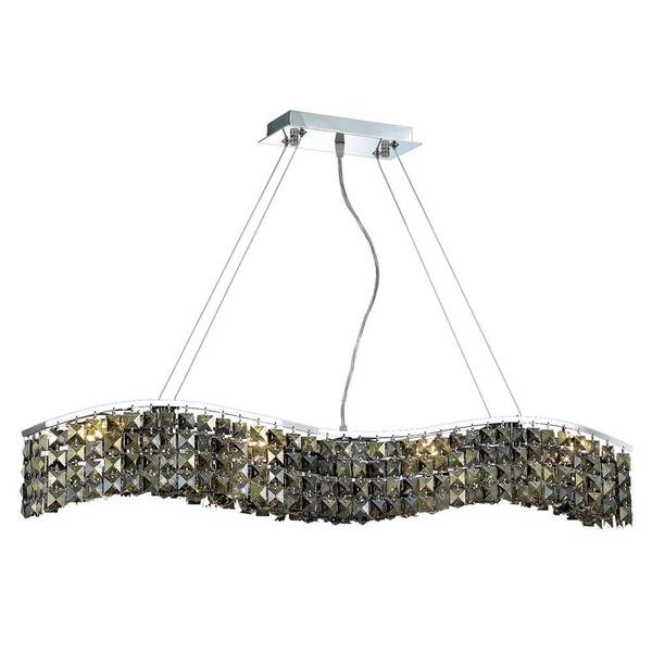 Elegant Lighting 8-Light Chrome Pendant with Golden Teak, Smoky Crystal