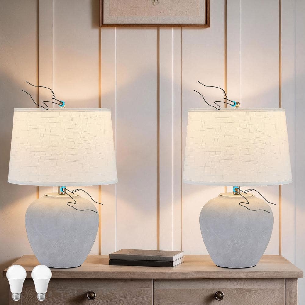 2-Pack 22.83 in.H Vintage Gray Touch-Dimmable Ceramic Table Lamps with Detachable Fabric Lampshades and Warm Light Bulbs price history on PriceWatchPro