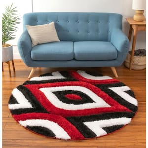 San Francisco Malibu Red Modern Trellis Ogee 5 ft. 3 in. x 5 ft. 3 in. 3D Carved Shag Round Rug