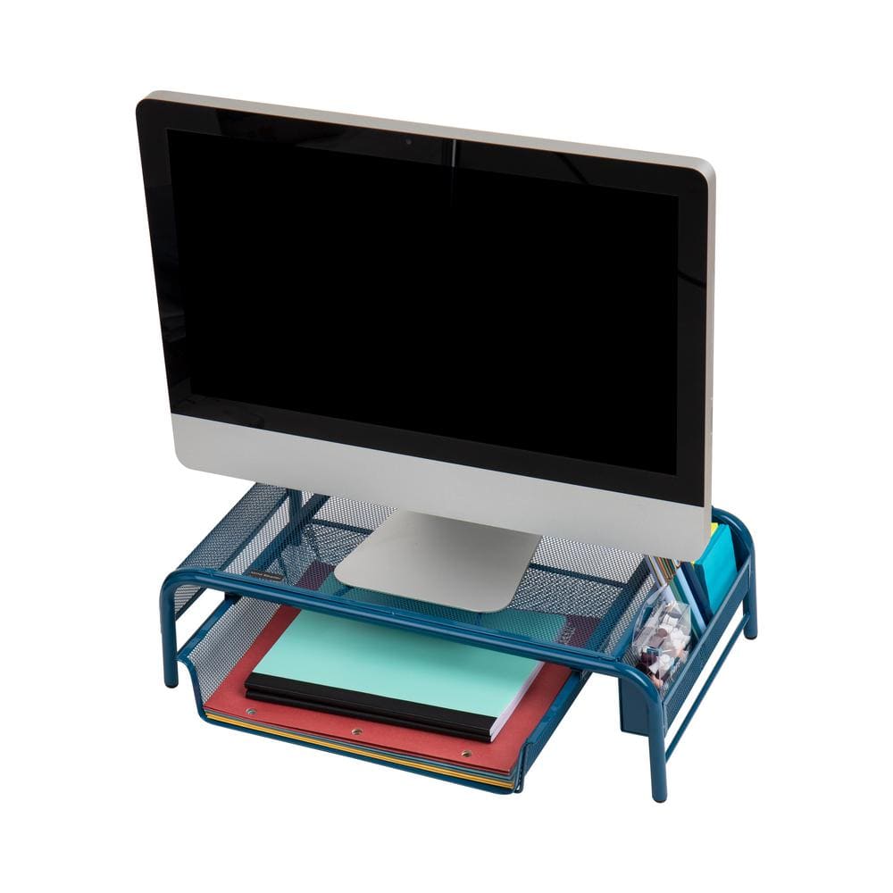 Turquoise Metal Mesh Monitor Stand with Storage