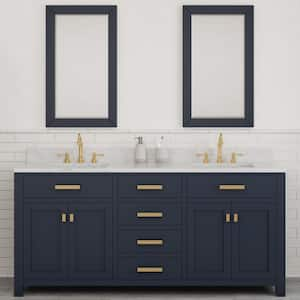 Madison 72 in. W x 21.5 in. D x 34 in. H Double Sink Bath Vanity in Monarch Blue with Carrara White Marble Top