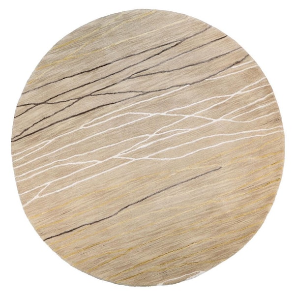 BASHIAN Greenwich Beige 6 ft. Round Abstract Contemporary Area Rug
