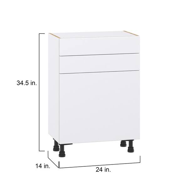 J COLLECTION Fairhope Bright White Slab Assembled Shallow Base Kitchen Cabinet with Drawers (18 in. W x 34.5 in. H x 14 in. D)