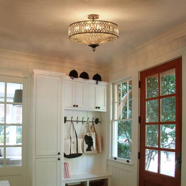 LLHZSY 19.6 in. 6-Light Black Drum Semi-Flush Mount Ceiling