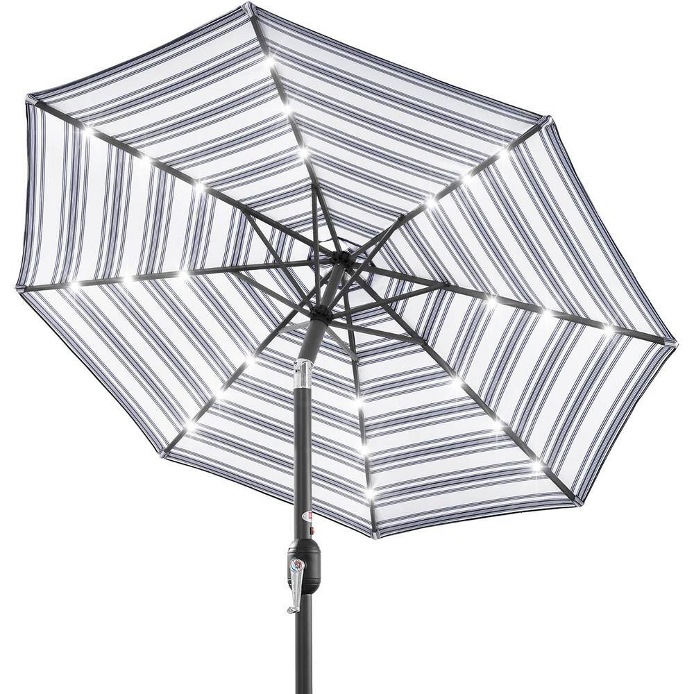10 ft. Steel Pole Market Solar Push-Button Tilt Patio Umbrella in Striped N