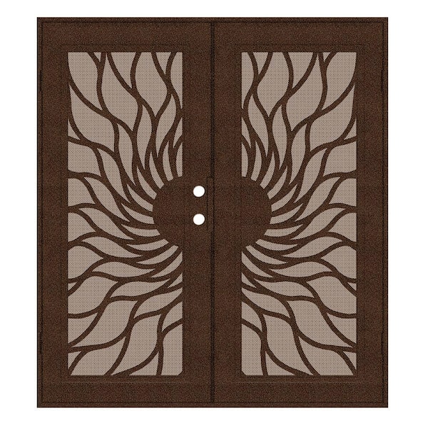 Unique Home Designs 72 in. x 80 in. Sunfire Copperclad Right-Hand Recessed Mount Aluminum Security Door with Desert Sand Perforated Screen