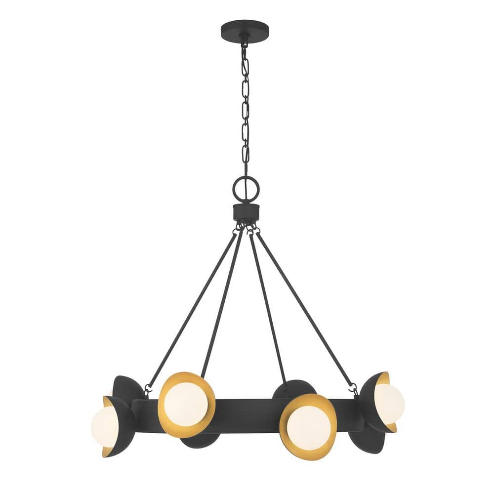 Pierson 33 in. W x 29.38 in. H 8-Light Black Cashmere/True Gold Modern Chandelier with White Opal Glass Shades price history on PriceWatchPro