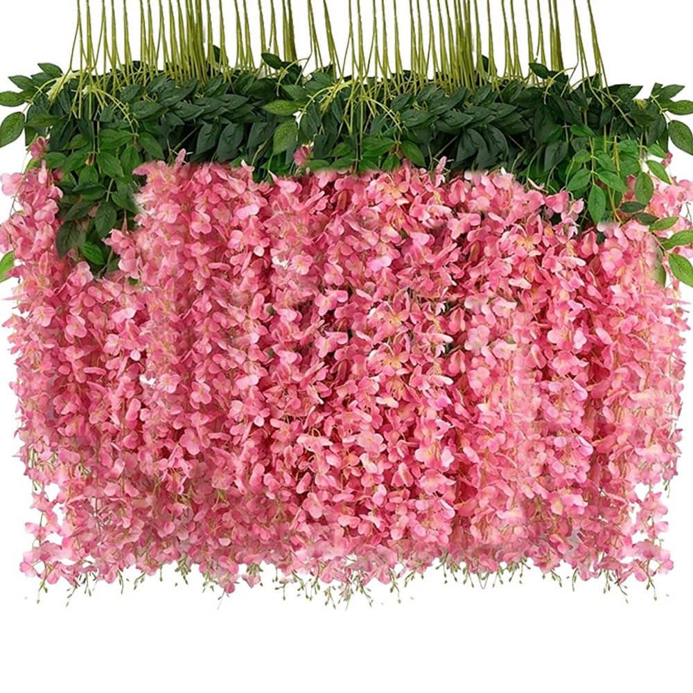 Afoxsos 1.18 in Pink Artificial Wisteria Flowers Hedges Panel
