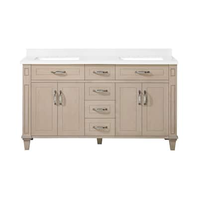 Thornfield 60 in.Bath Vanity in White Washed Maple with Cultured Marble Vanity Top in White with White Basin