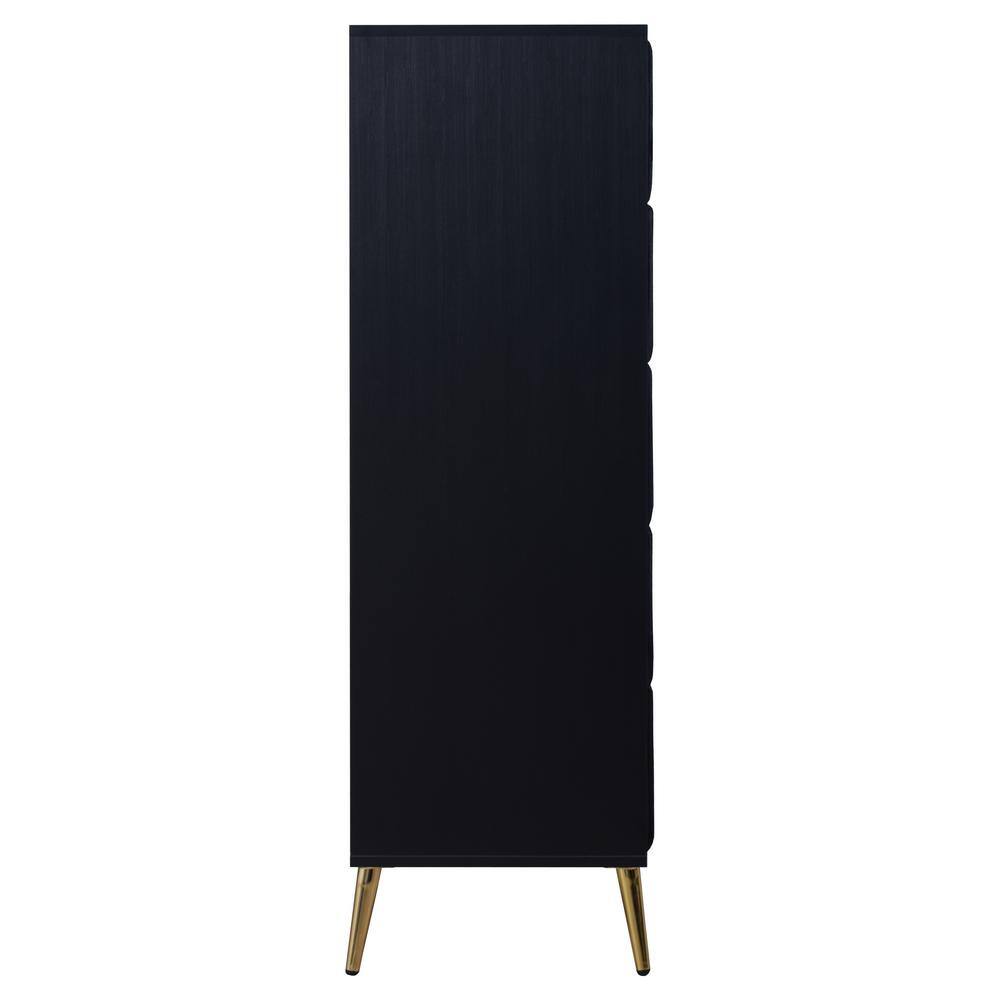 Black Contemporary 5-Drawer Chest with Dovetail Drawers