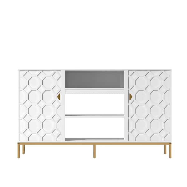 Clihome 60 in.W White Storage Entertainment Center with Adjustable Shelf Fits TV Up to 70 in.