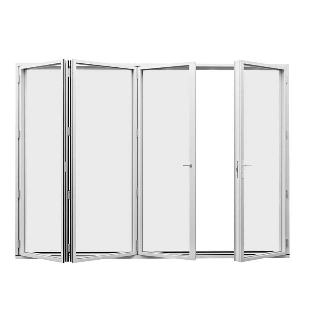 120 in. x 96 in. Left Center Opening/Outswing Double Tempered Glass White Aluminum Folding Patio Door price history on PriceWatchPro