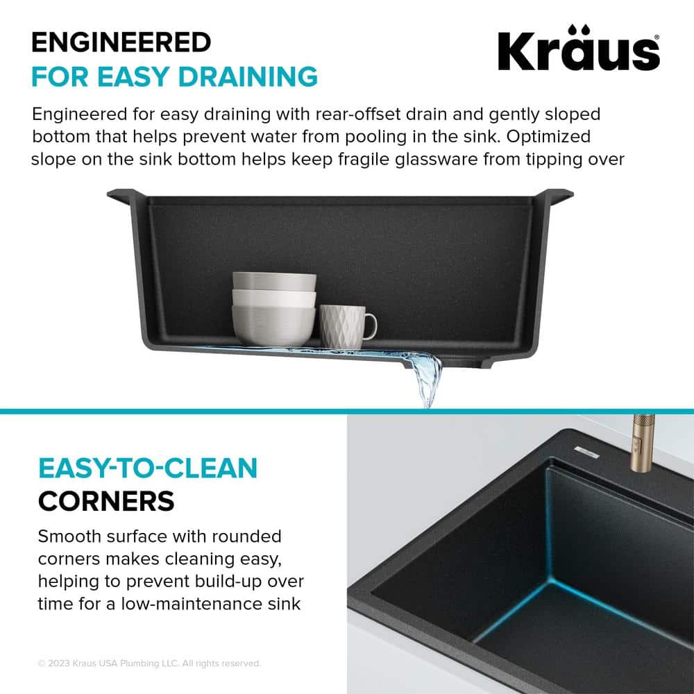 Metallic Black Granite Composite Single Bowl Kitchen Sink