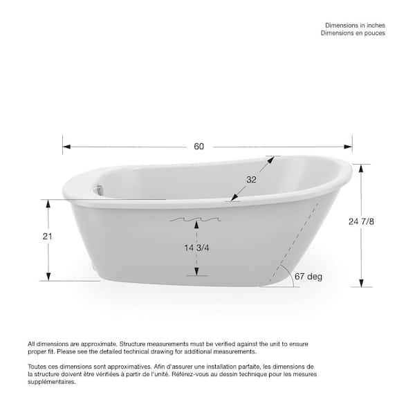 MAAX Sax AcryLX 60 in. x 32 in. Freestanding Soaking Bathtub with