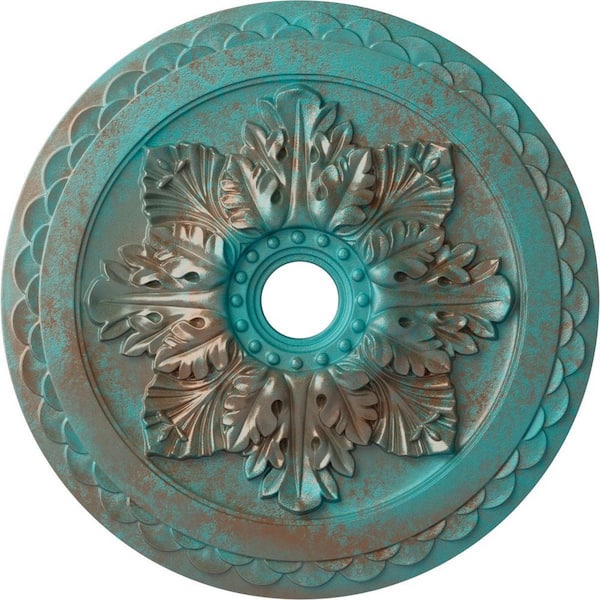 Ekena Millwork 2 in. x 23-5/8 in. x 23-5/8 in. Polyurethane Bordeaux Deluxe Ceiling Medallion, Copper Green Patina