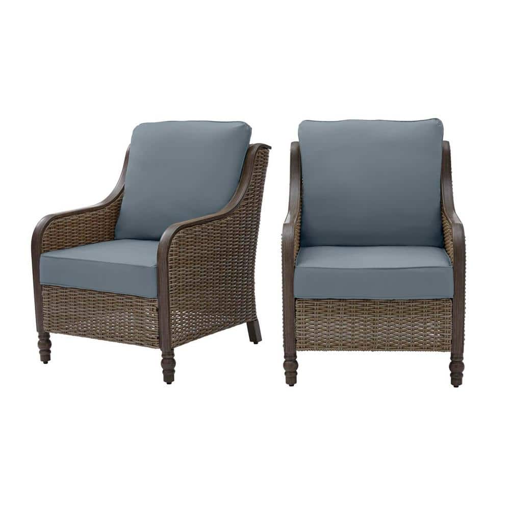 Hampton Bay Windsor Brown Wicker Outdoor Patio Lounge Chair with Sunbrella Denim Blue Cushions (2-Pack) H156-01212300 Sansujyuku sansujyuku.com