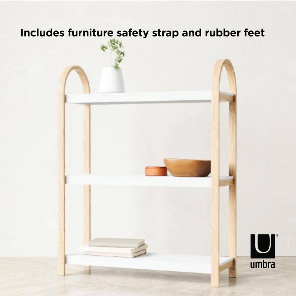 White and Natural Wood 3-Tier Freestanding Shelf