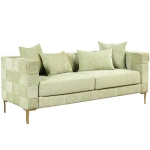80.50 in. Straight Arm Chenille Material Rectangle Sofa in Green with 4 Pillows and Metal Legs