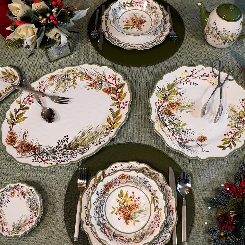Perlette Red 12-Piece Melamine Holiday Dinnerware Set
