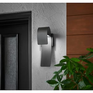 Raveney 13 in. 1-Light Grey Iron Outdoor Integrated LED Wall Lantern Sconce with Etched Lens