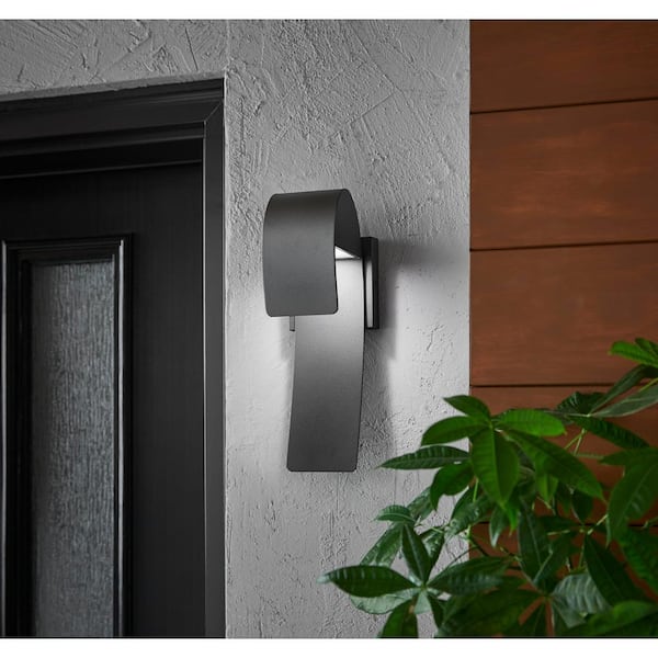 Raveney 13 in. 1-Light Grey Iron Outdoor Integrated LED Wall Lantern Sconce with Etched Lens
