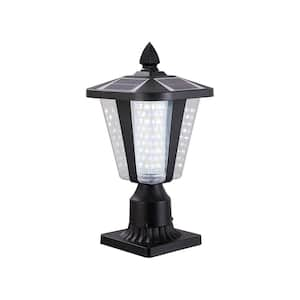 15 in. 1-Light Black Aluminum Solar-Powered Outdoor Weather Resistant Pier Mount Light with Dimmable Integrated LED