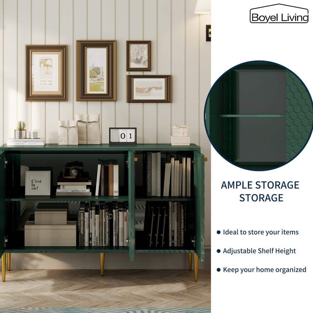 Green Medium Wood 3-Door Accent Cabinet with Adjustable Shelves