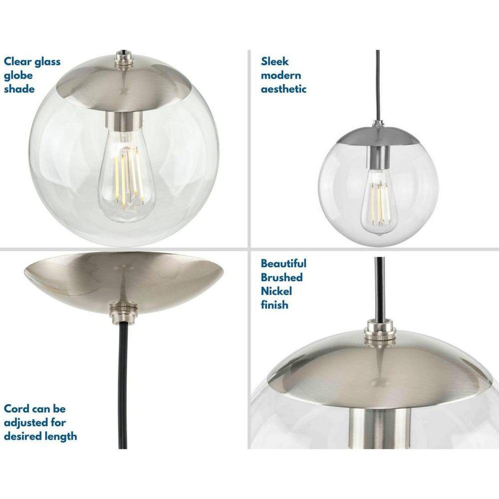 Atwell 8'' Brushed Nickel Glass Globe Pendant Light