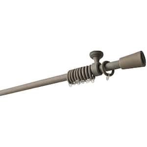 63 in. Intensions Single Rod Kit in Smoke with Rolled Steel Cap and Wood Saxy Finials with Ceiling Brackets and Rings