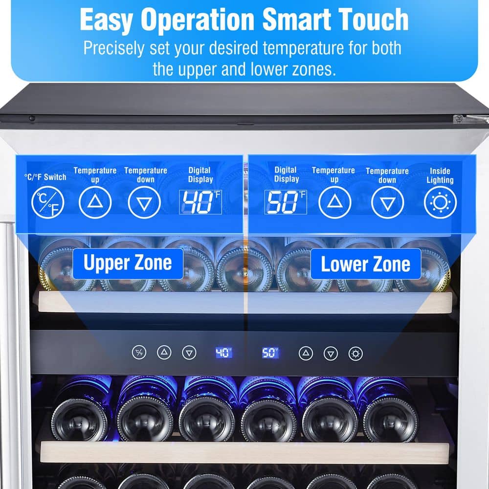 Kalamera 24" Stainless Steel Dual Zone Wine Refrigerator with LED Lighting