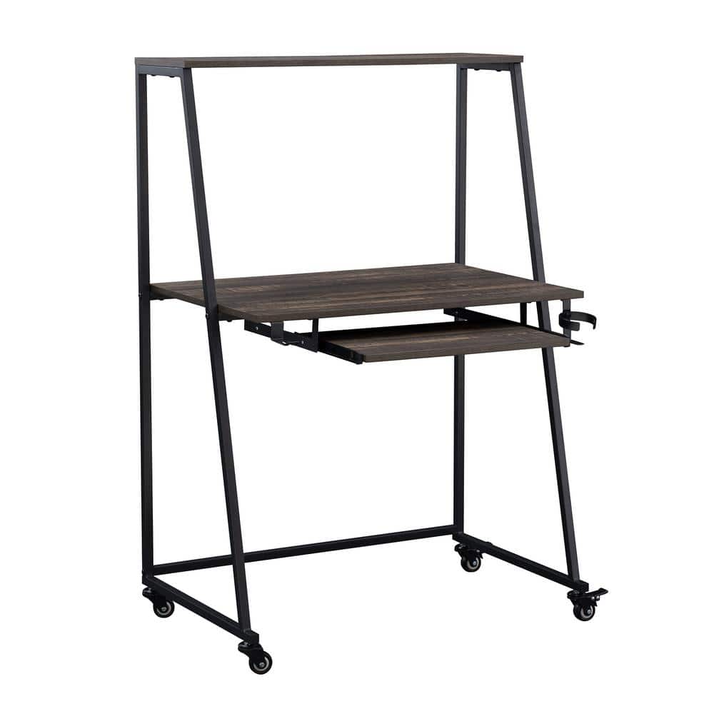 SUNJOY Mikita 21.4 in. W Rectangular Brown Steel Mobile Computer Desk Workstation B123003500