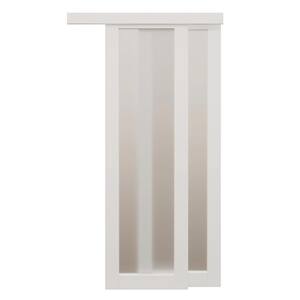 48 in. x 80 in. 1 Lite Frosted Glass White MDF Composite Sliding Door