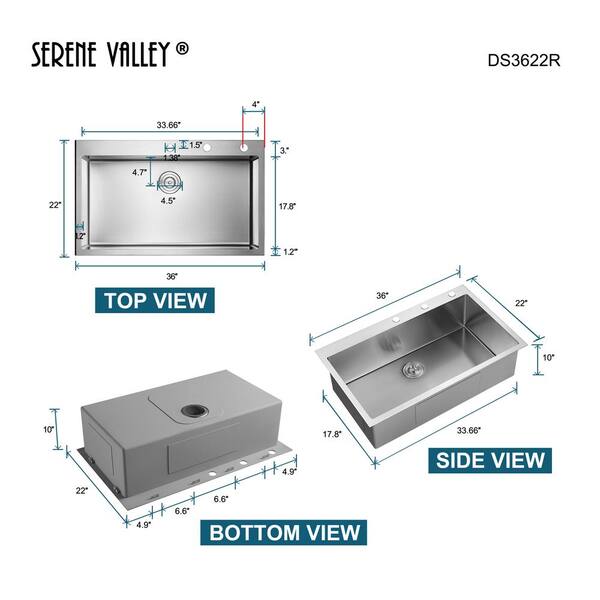 Serene Valley UDWG3622R 36 in. Double Bowl Undermount Workstation Kitchen Sink, Thin Divider and Heavy-Duty Grids