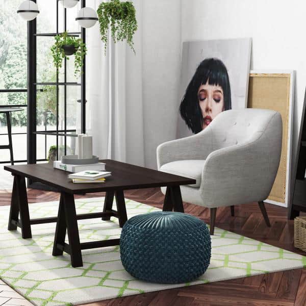 Teal Velvet Tufted Round Pouf Ottoman