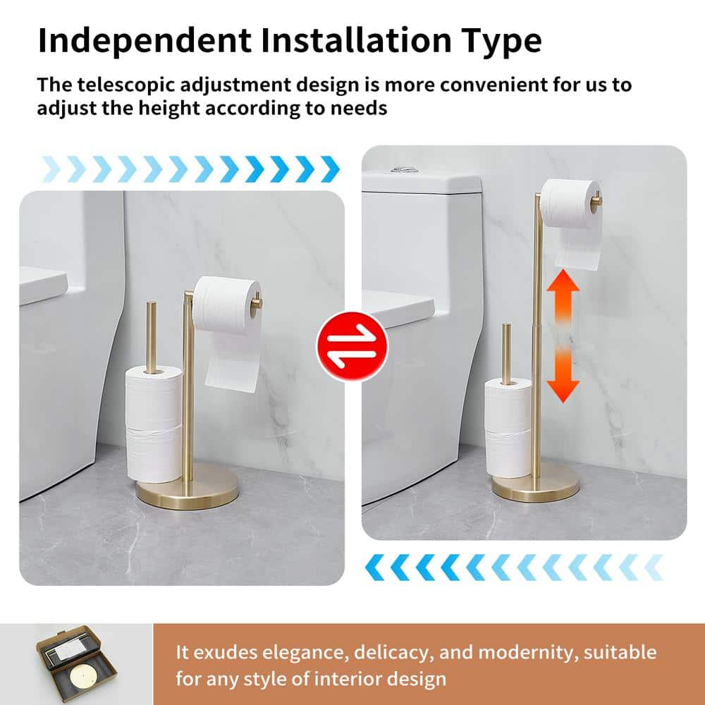 Brushed Gold Freestanding Toilet Paper Holder with Reserve