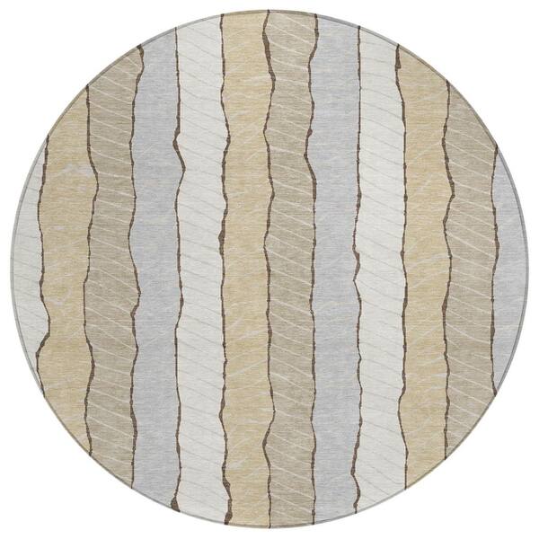 Chantille Machine Washable Indoor/Outdoor Abstract ACN3039 Ivory 8 ft. x 8 ft. Round Rug