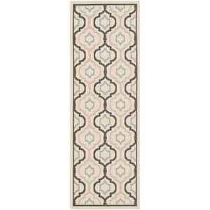 Courtyard Light Beige/Black 2 ft. x 7 ft. Geometric Indoor/Outdoor Patio  Runner Rug