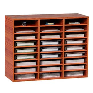 27-Compartments Wood Literature Organizer, Adjustable Shelves, Medium Density Fiberboard Mail Center, Office Home School