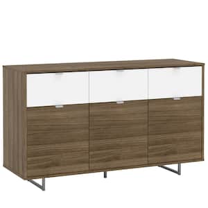 Hamilton Walnut and White Sideboard with 3-Drawers and 3-Doors