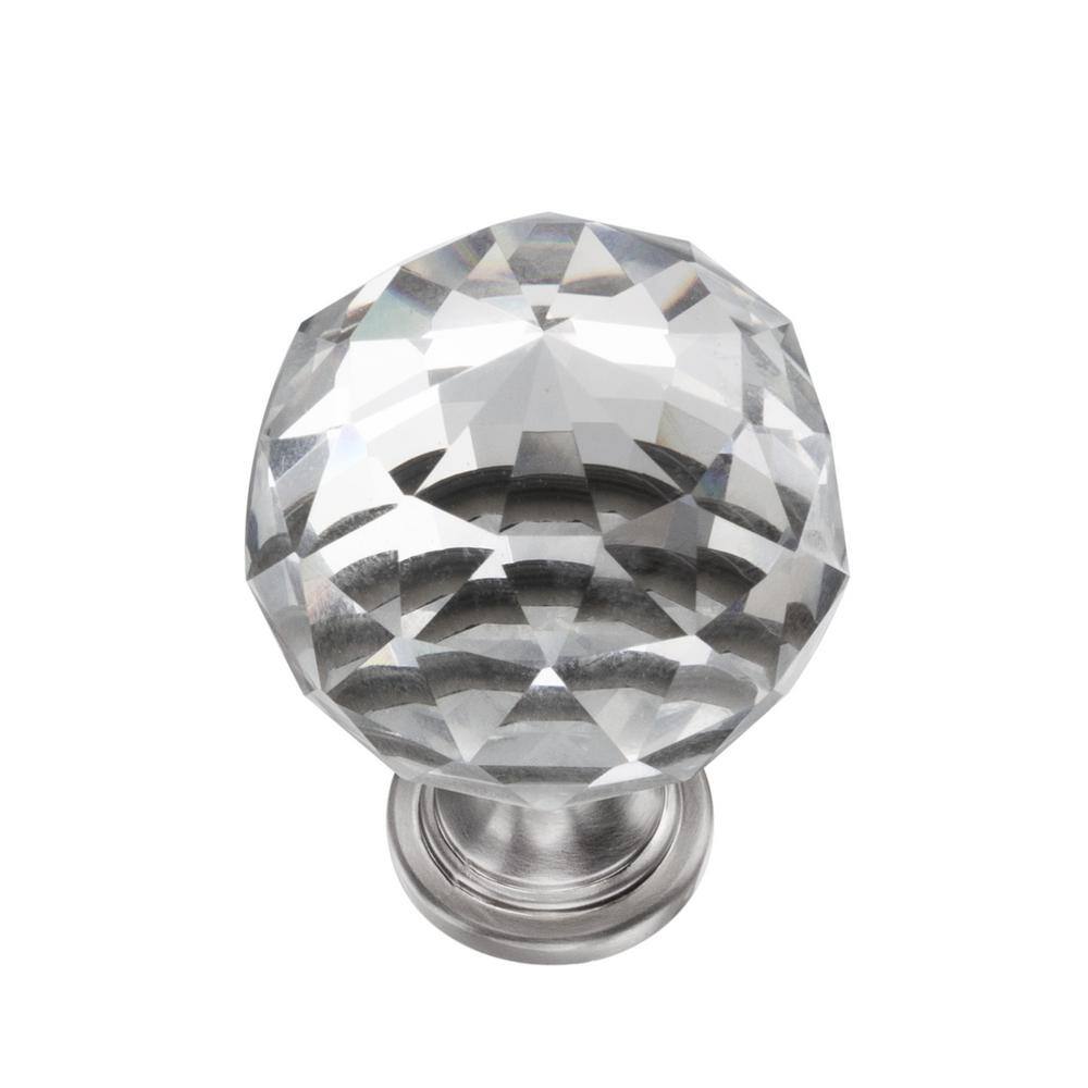 Chloe 1-1/8" Round Satin Nickel and Glass Cabinet Knob