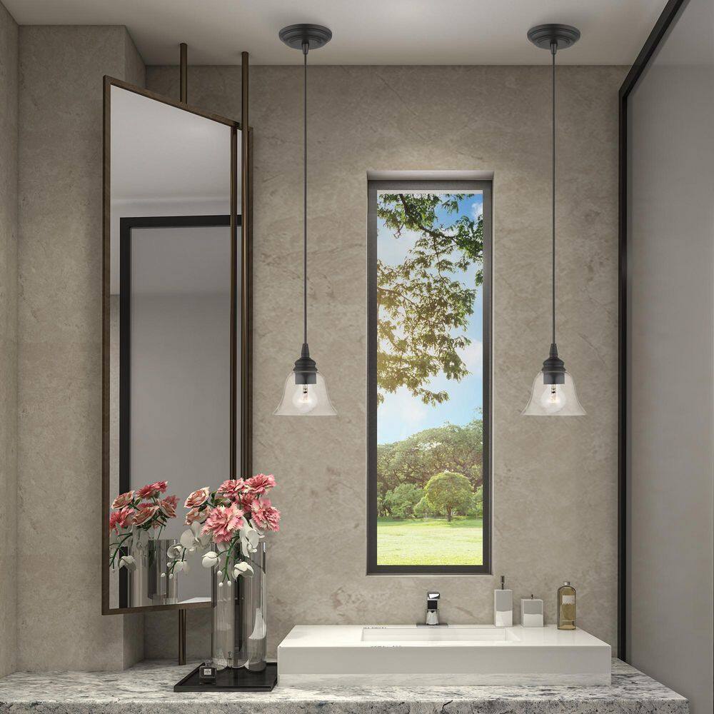 Black Hand-Blown Glass 1-Light Pendant for Indoor/Outdoor Use